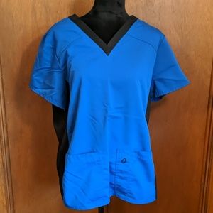 Blue and black scrub top